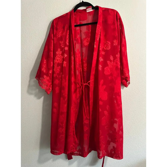 Vintage VTG Frederick’s of Hollywood Lingerie Red Rose Nightgown Chemise Robe - Picture 7 of 10